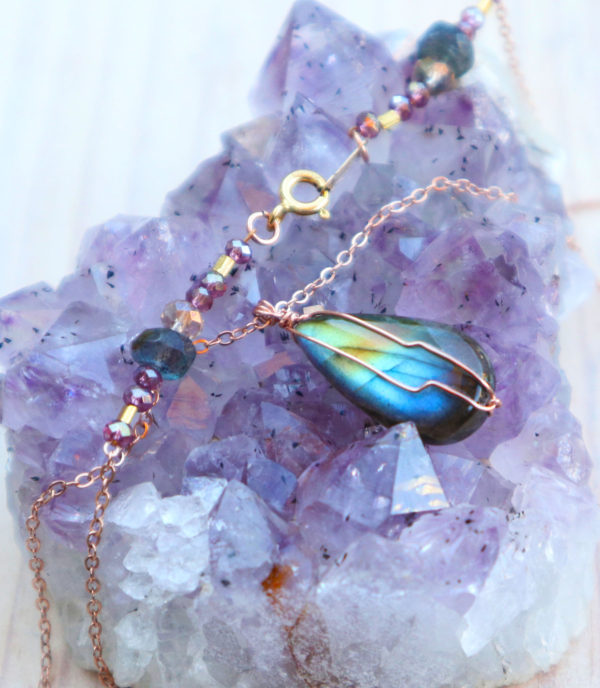 Gold and blue labradorite necklace