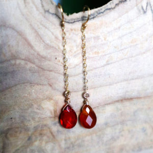 Carnelian drop earrings on gold chain