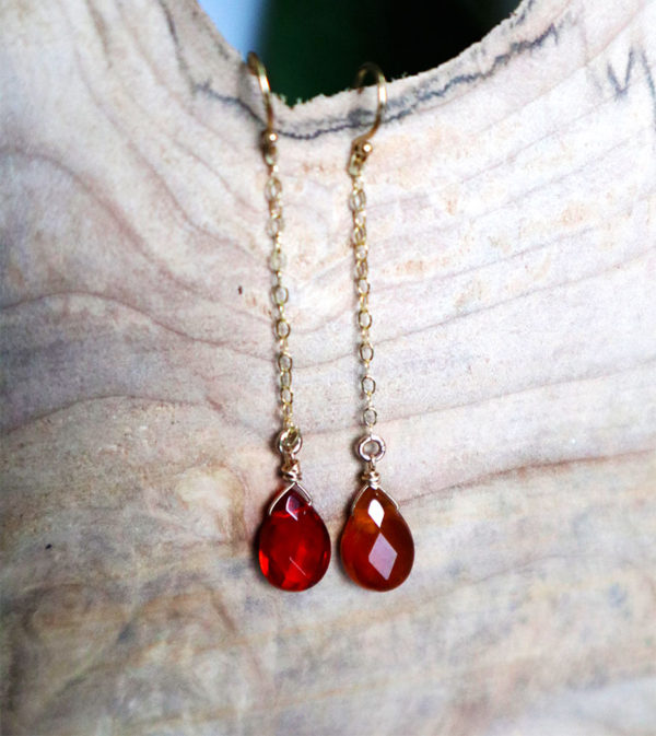 Carnelian drop earrings on gold chain