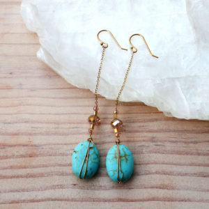 Turquoise and blush crystal earrings