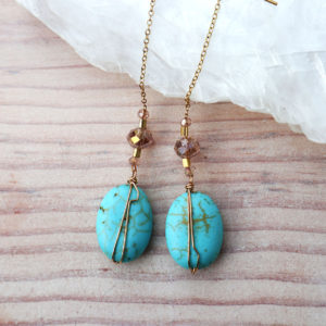 Turquoise and blush crystal earrings