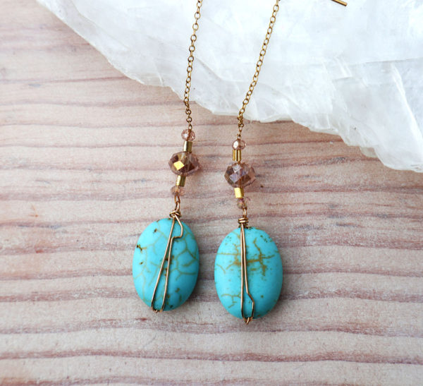 Turquoise and blush crystal earrings