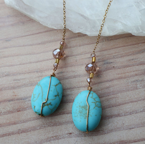 Turquoise with blush crystal earrings