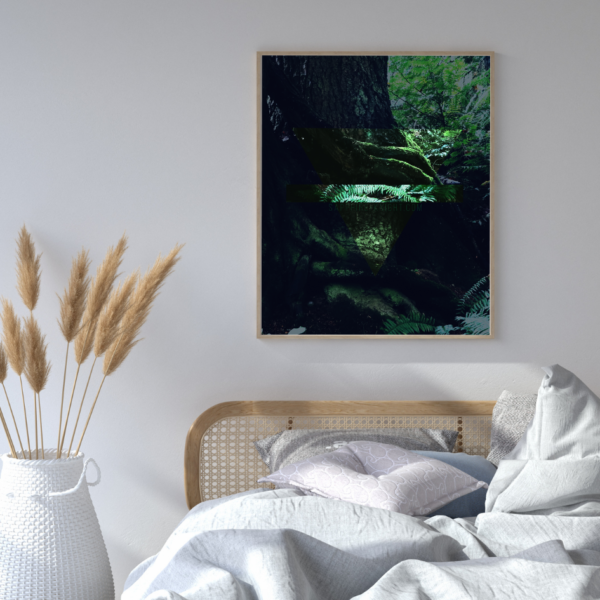 Alchemy of Earth wall art poster, shown in context on a bedroom wall.