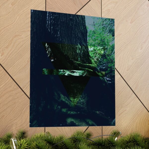 The alchemy element of earth poster, as a photo of the rain forest, in context and on a wall.