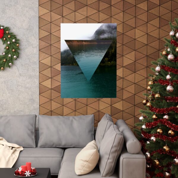 The alchemy element of water, as a poster of a glacial lake, in context and on a wall.