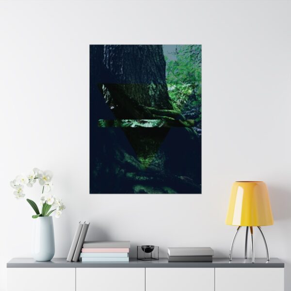 The alchemy element of earth poster, as a photo of the rain forest, in context and on a wall.