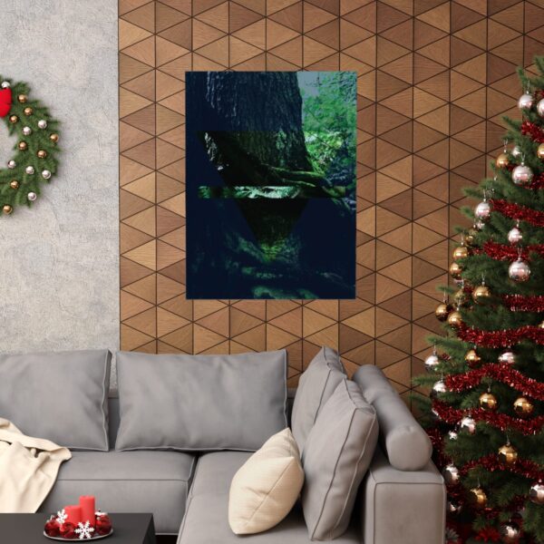 The alchemy element of earth poster, as a photo of the rain forest, in context and on a wall.