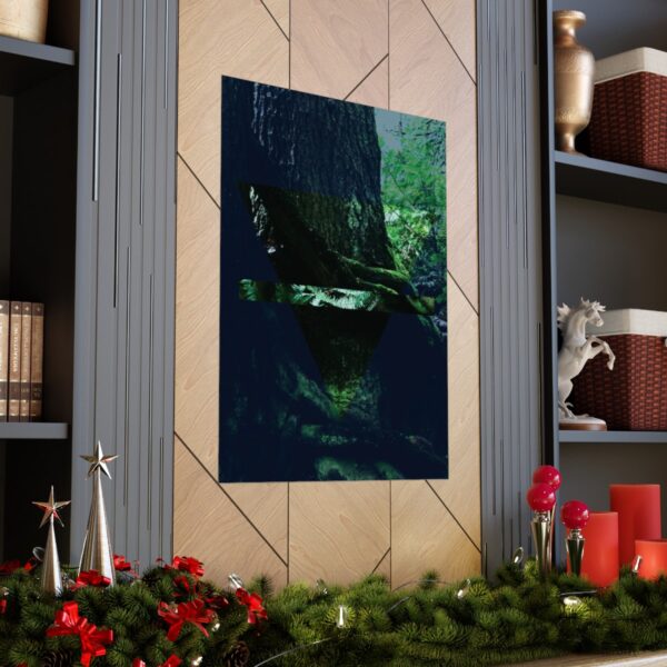 The alchemy element of earth poster, as a photo of the rain forest, in context and on a wall.