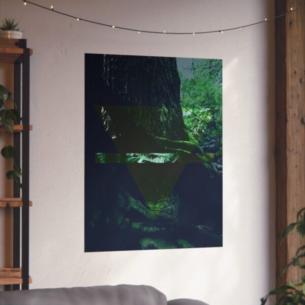 The alchemy element of earth poster, as a photo of the rain forest, in context and on a wall.