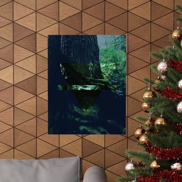 The alchemy element of earth poster, as a photo of the rain forest, in context and on a wall.