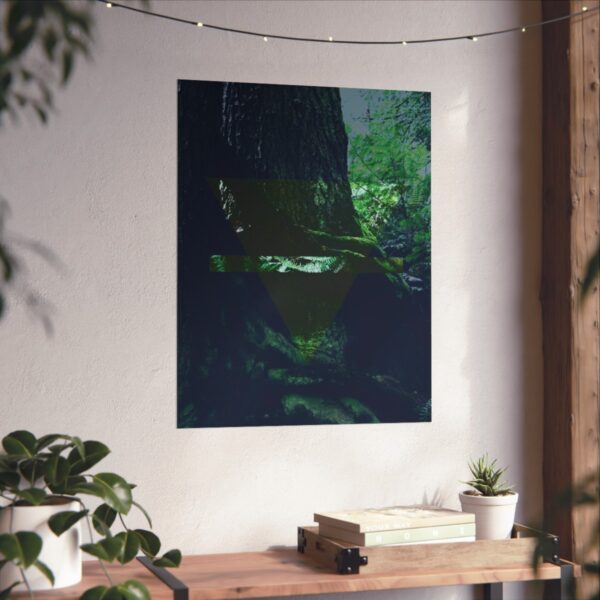 The alchemy element of earth poster, as a photo of the rain forest, in context and on a wall.