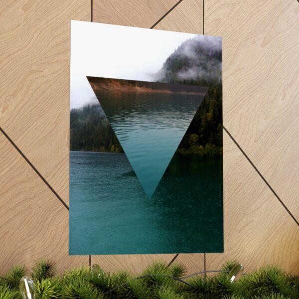 The alchemy element of water, as a poster of a glacial lake, in context and on a wall.