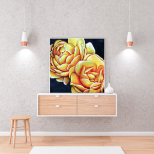 Bright golden yellow roses painted to feel like accepting and loving yourself, exactly as you are.