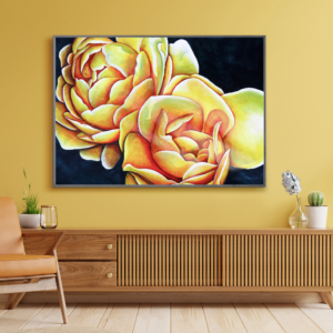 Bright golden yellow roses painted to feel like accepting and loving yourself, exactly as you are.