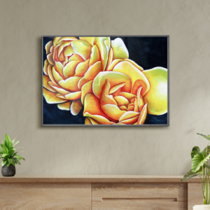 Navy blue and gold roses painted to feel like sunshine in your space.