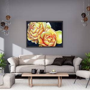 Bright golden yellow roses painted to feel like accepting and loving yourself, exactly as you are.