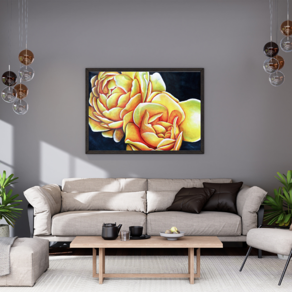 Navy blue and gold roses painted to feel like sunshine in your space.