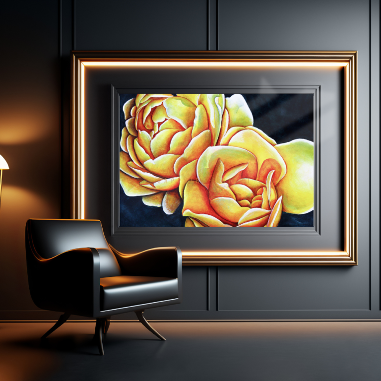 Bright golden yellow roses painted to feel like accepting and loving yourself, exactly as you are.