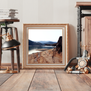 Art Photo of an Orofino overlook. With Mountains and lake scene.