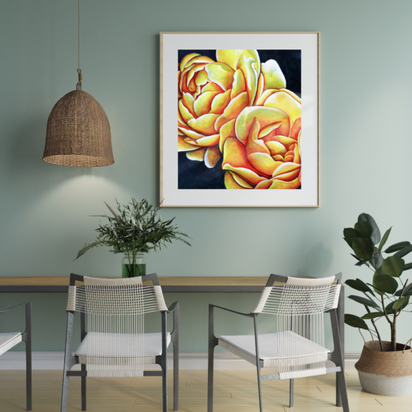 Navy blue and gold roses painted to feel like sunshine in your space.